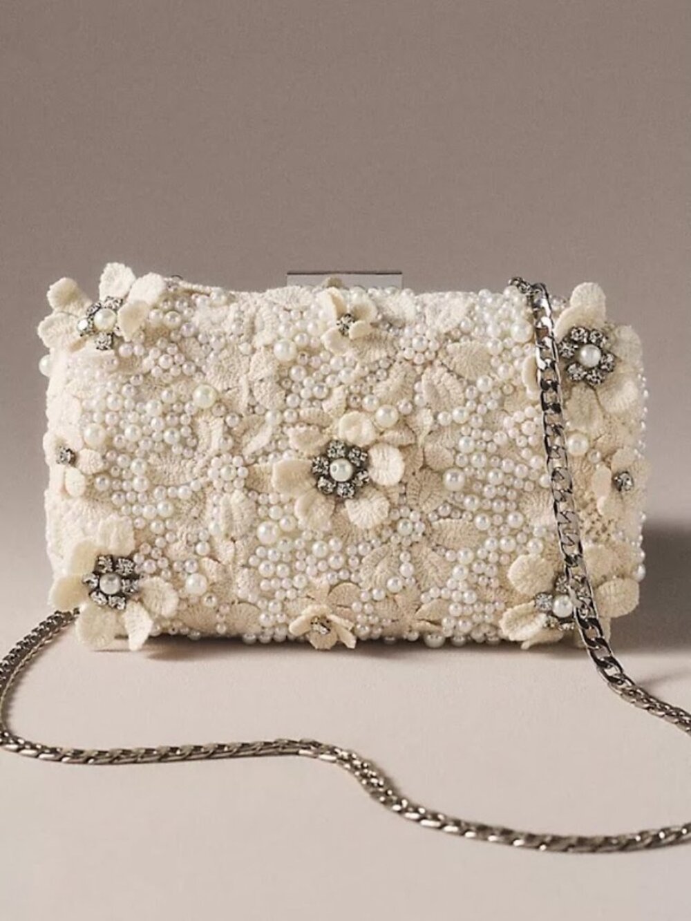 NWT olga berg Beth Encrusted Pod Style Clutch In Ivory
